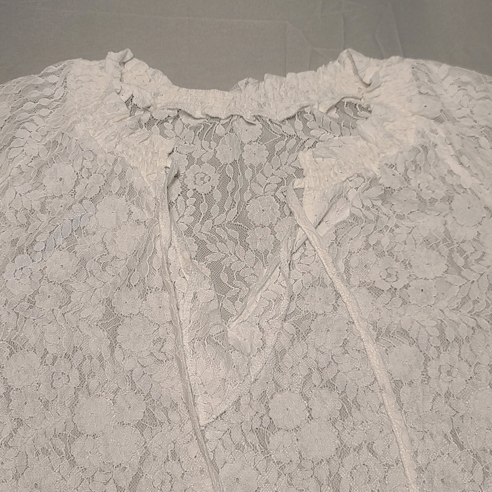 Unbranded Lace Blouse Women XL White Floral Ruffle Neck Long Sleeve Romantic Top